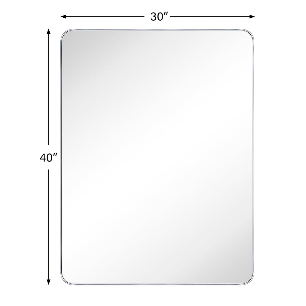 GRACTO 20x30 inch Brushed Nickel Stainless Steel Metal Framed Bathroom Mirror for Wall Mounted Rounded Rectangular Bathroom Vanity Mirror