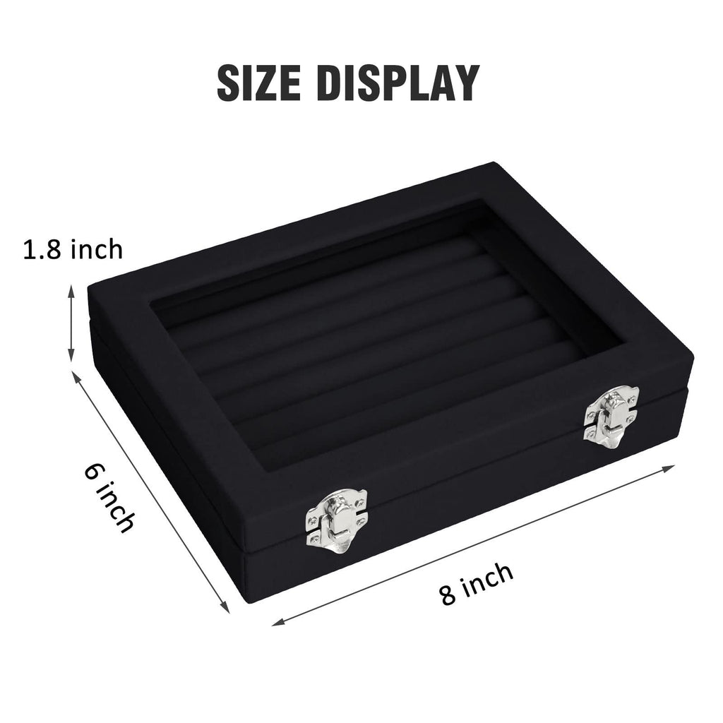 Vicoter Rings Organizer Tray 7 Slots Velvet Jewelry Earring Storage Box with Transparent lid Jewelry Display Case for Girls Wife Mom Women (Beige)
