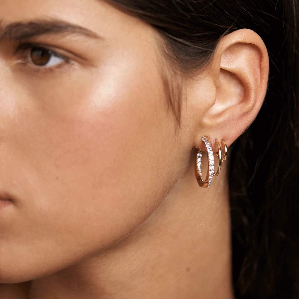 Obidos 14K Gold Plated Illusion Stud Earrings for Women | Triple Huggie Hoop Earrings for One Hole| Trendy Simple Hypoallergenic Fashion Accessories Gold Jewelry Gifts for Womens