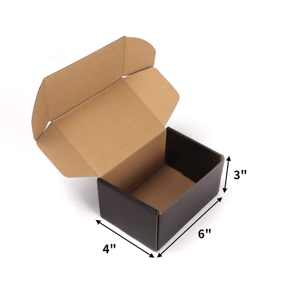 EXYGLO 40 Pack 6x4x3 Shipping Boxes, Black Corrugated Cardboard Boxes for Packaging Small Business, Moving, Shipping, Mailing, and Storing