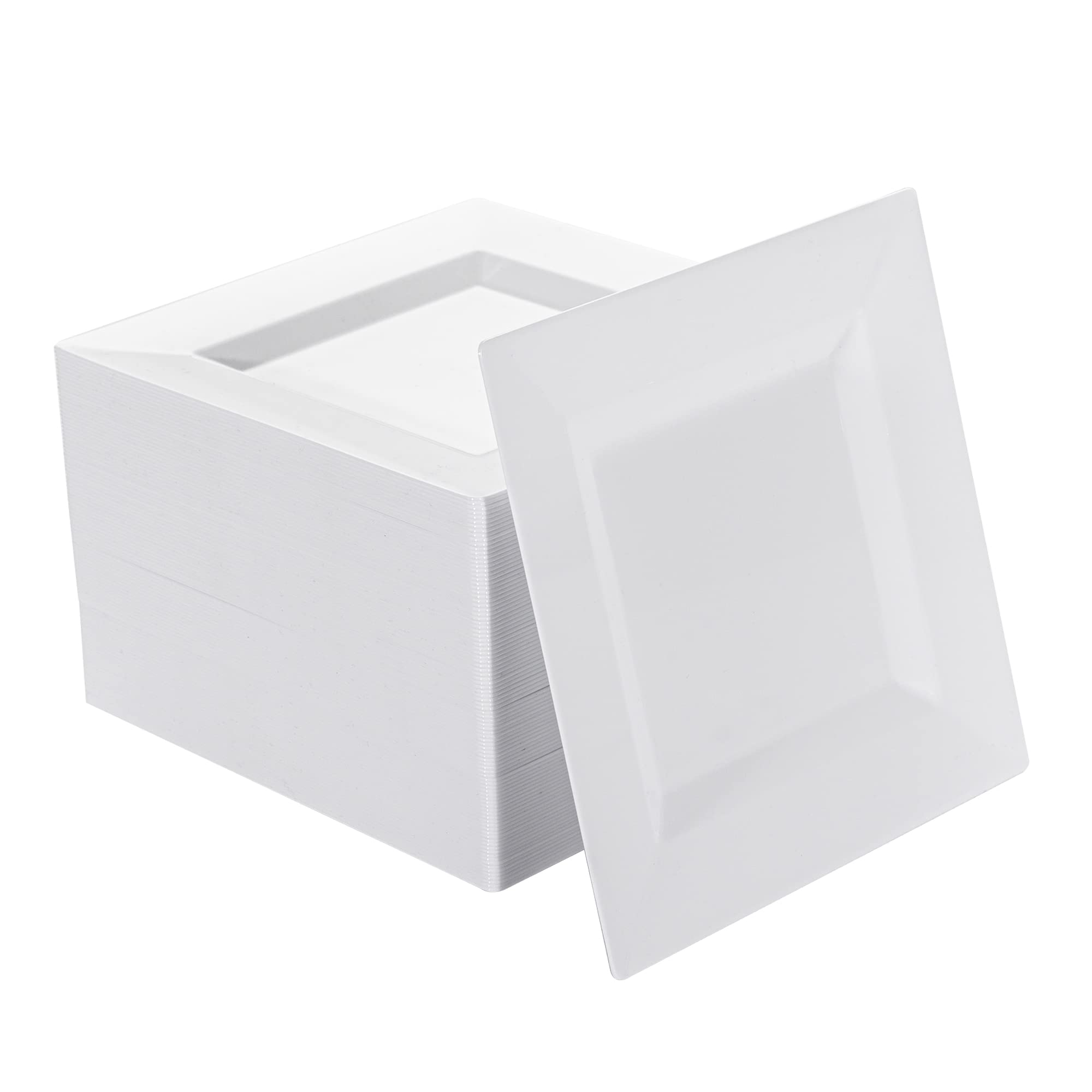 100 Pack Black Plastic Square Dessert Plates, 6.5" Disposable Salad Plates Heavy Duty Plates for Party, Wedding, Christmas, Easter