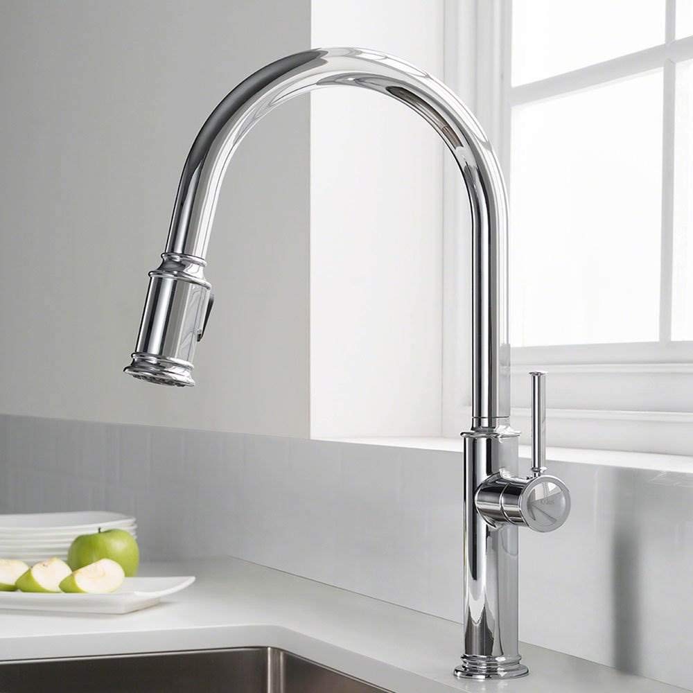 KRAUS Allyn Transitional Bridge Kitchen Faucet with Pull-Down Sprayhead in Brushed Gold, KPF-3121BG