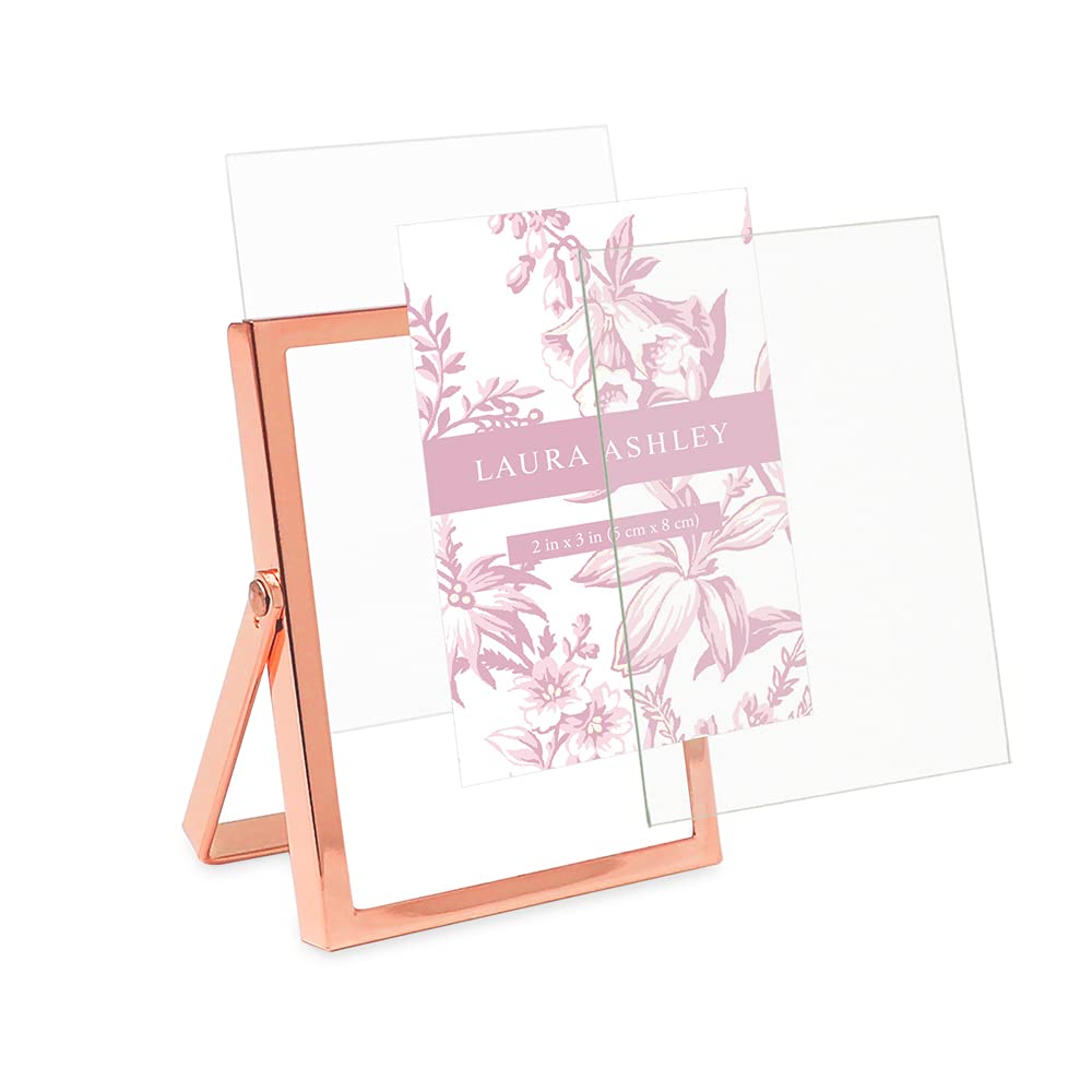 Laura Ashley 2x3 Rose Gold Flat Metal Picture Frame (Vertical) with Pull-Out Easel Stand, Made for Tabletop, Counterspace, Shelf and Desk (2x3, Rose Gold)