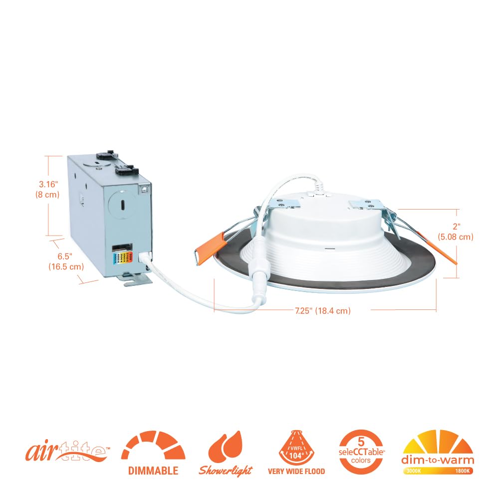HALO RL 6 in Canless LED Recessed Ceiling Light with Selectable Color Temperature 2700K-5000K, Dim to Warm, 600lm, Indoor/Outdoor Wet Location Dimmable IC-Rated Downlight (Packaging May Vary)