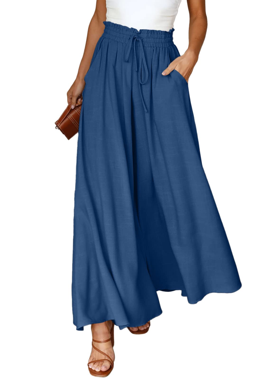 Dokotoo Pants for Women Casual Elastic Waist Wide Leg Pants with Pockets
