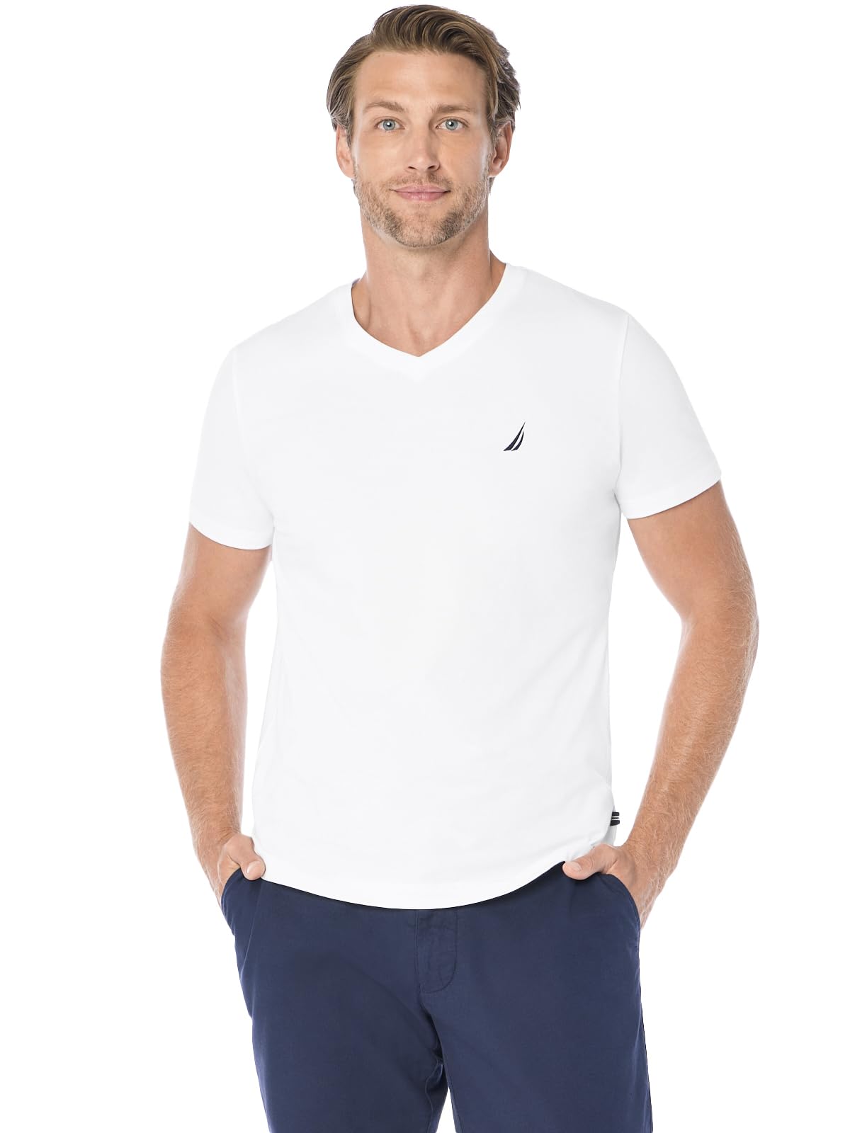 Nautica Mens Short Sleeve Solid Slim Fit V-Neck T-Shirt