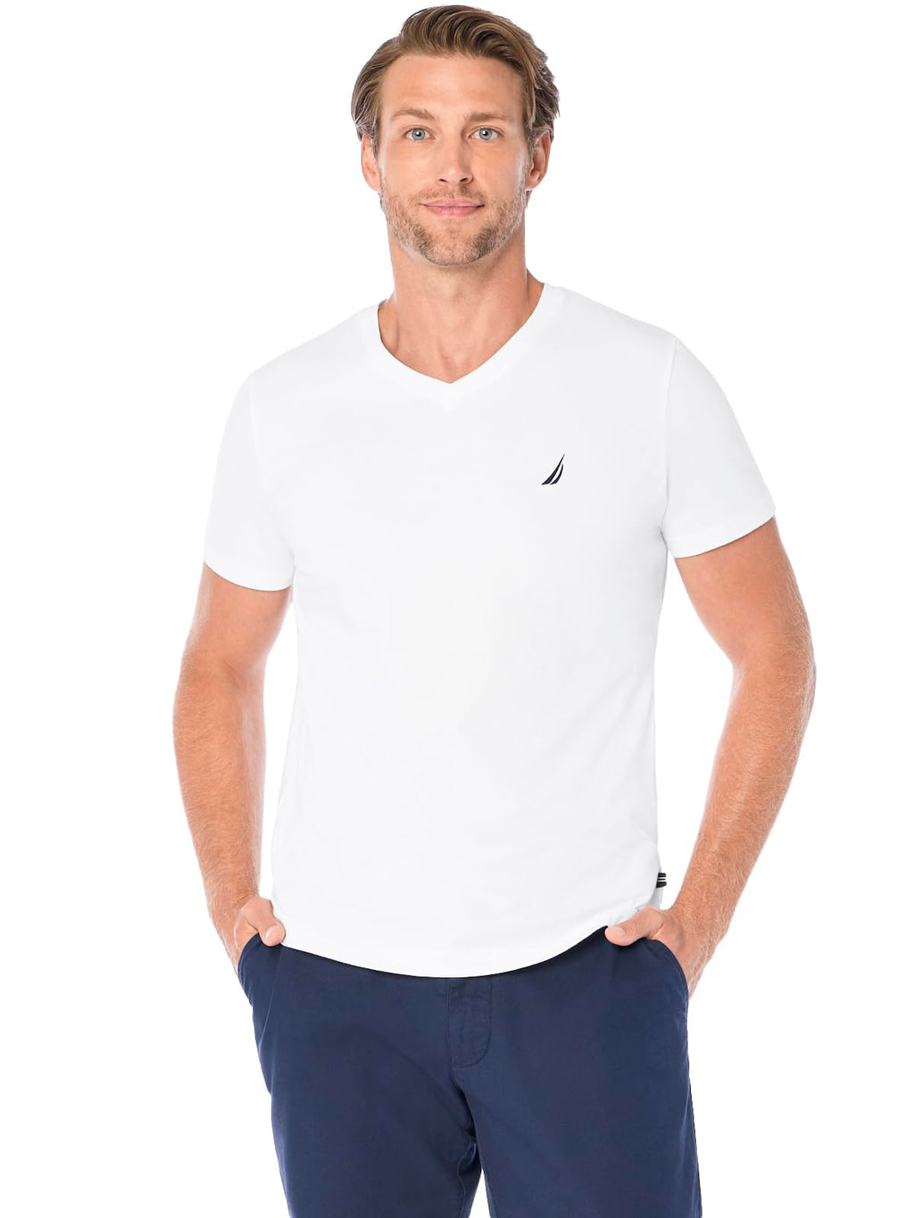 Nautica Mens Short Sleeve Solid Slim Fit V-Neck T-Shirt