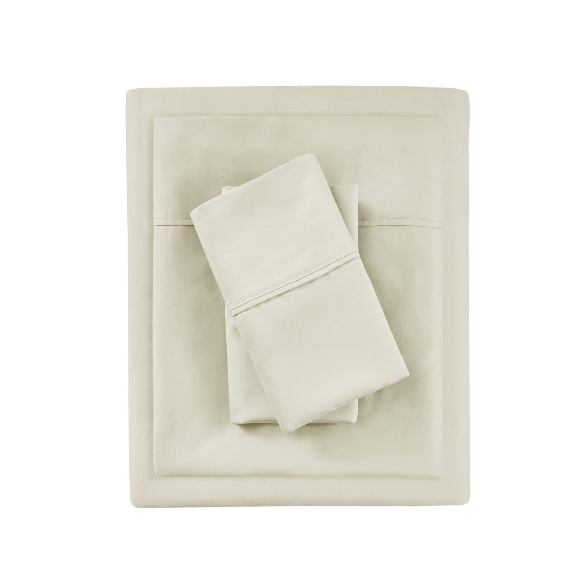 Beautyrest 1000 Thread Count, Solid Color Sheet Set, Elastic Deep Pocket, All Season, Breathable, HeiQ Smart Temperature, Soft Cotton Blend Bedding, Matching Pillowcase, King Ivory 4 Piece