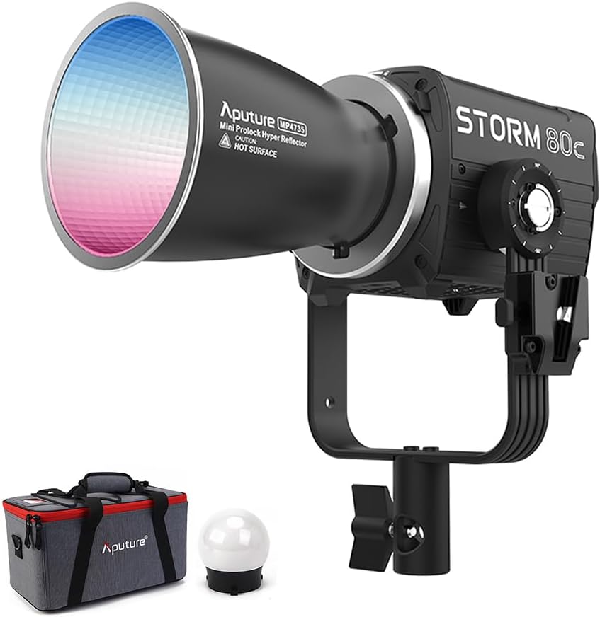 Aputure Storm 80c RGB LED Video Light, 80w Full-Color Point Source Fixture, 20,185Lux @1m, 1,800K-20,000K Advanced Diode Mixing, CRI≥97, IP65 Weatherproof, Sidus Link, DMX & LumenRadio Control