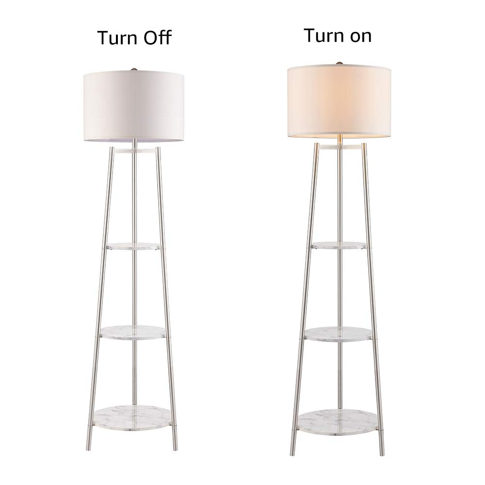 ROSEN GARDEN Floor Lamp, Standing Reading Light with Shelves and Fabric Shade, Modern Tall Pole Lamp, Accent Furniture Décor Lighting for Living Room, Bedrooms (Gold, 4-Tier)