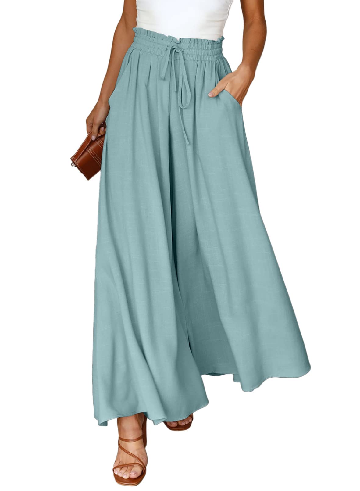 Dokotoo Pants for Women Casual Elastic Waist Wide Leg Pants with Pockets
