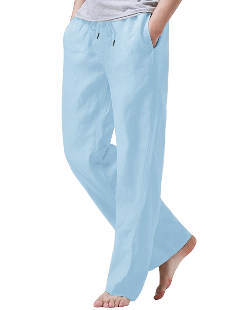 iWoo Linen Pants Men Casual 2025 Summer Beach Elastic Drawstring Waist Yoga Pants Travel Baggy Work Pant Pajama