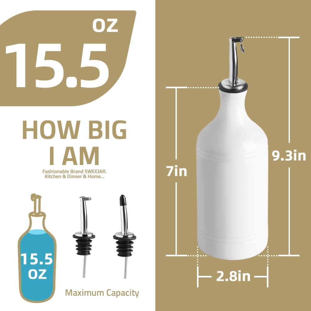 Sweejar Ceramic Olive Oil Dispenser Bottle, Opaque Oil Cruet Protects to Reduce Oxidation, Suitable for Storage Vinegar, Coffee Syrups & Other Liquids, Pack of 1, 15.5 Fl Oz(Beige)