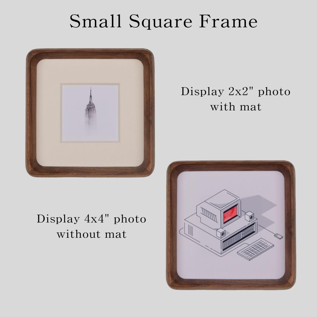 Mini Wood Picture Frame,Small Picture Frames 2x3 with Tiny Mat | Cute Polaroid Picture Frame,Teak Solid Natural Wood Tiny Photo Frame, Tabletop and Wall Mounting
