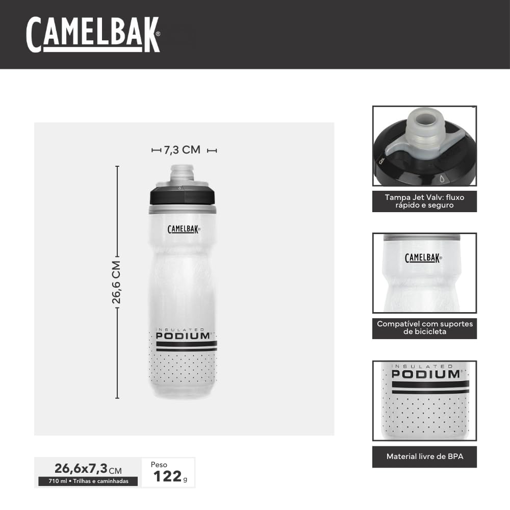 CamelBak Podium Chill Insulated Bike Squeeze Water Bottle, Cold Retention for Cycling, 24oz, Reflective Ghost