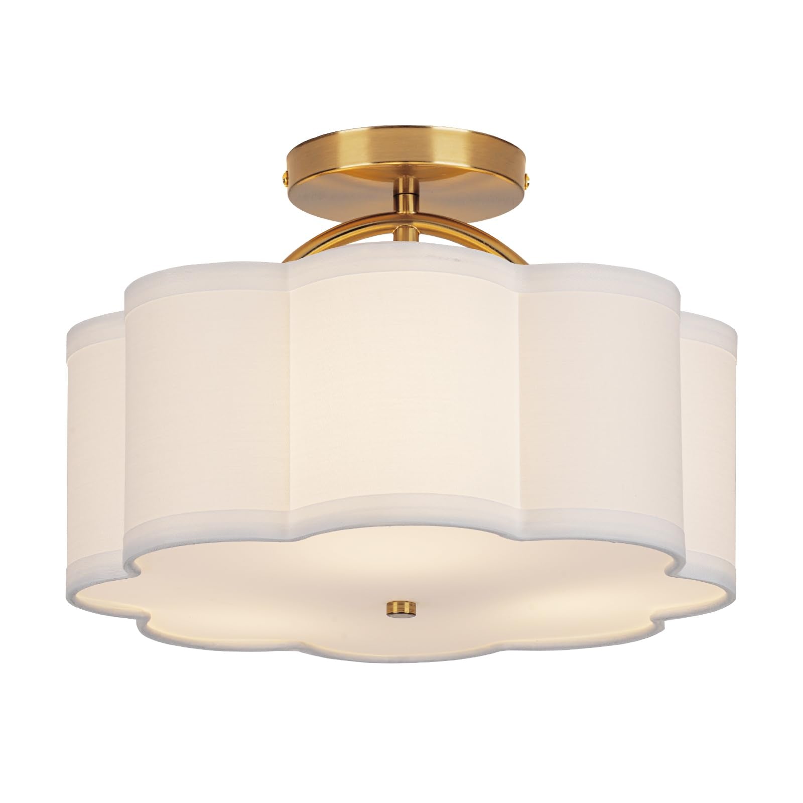 CALOKES Semi Flush Mount Ceiling Light, 11.8" Modern 3-Light Fixture with Petal-Shaped Cream White Fabric Shade and Golden Support Arm, Ideal for Bedroom, Kitchen, Living Room, Hallway, and Entryway