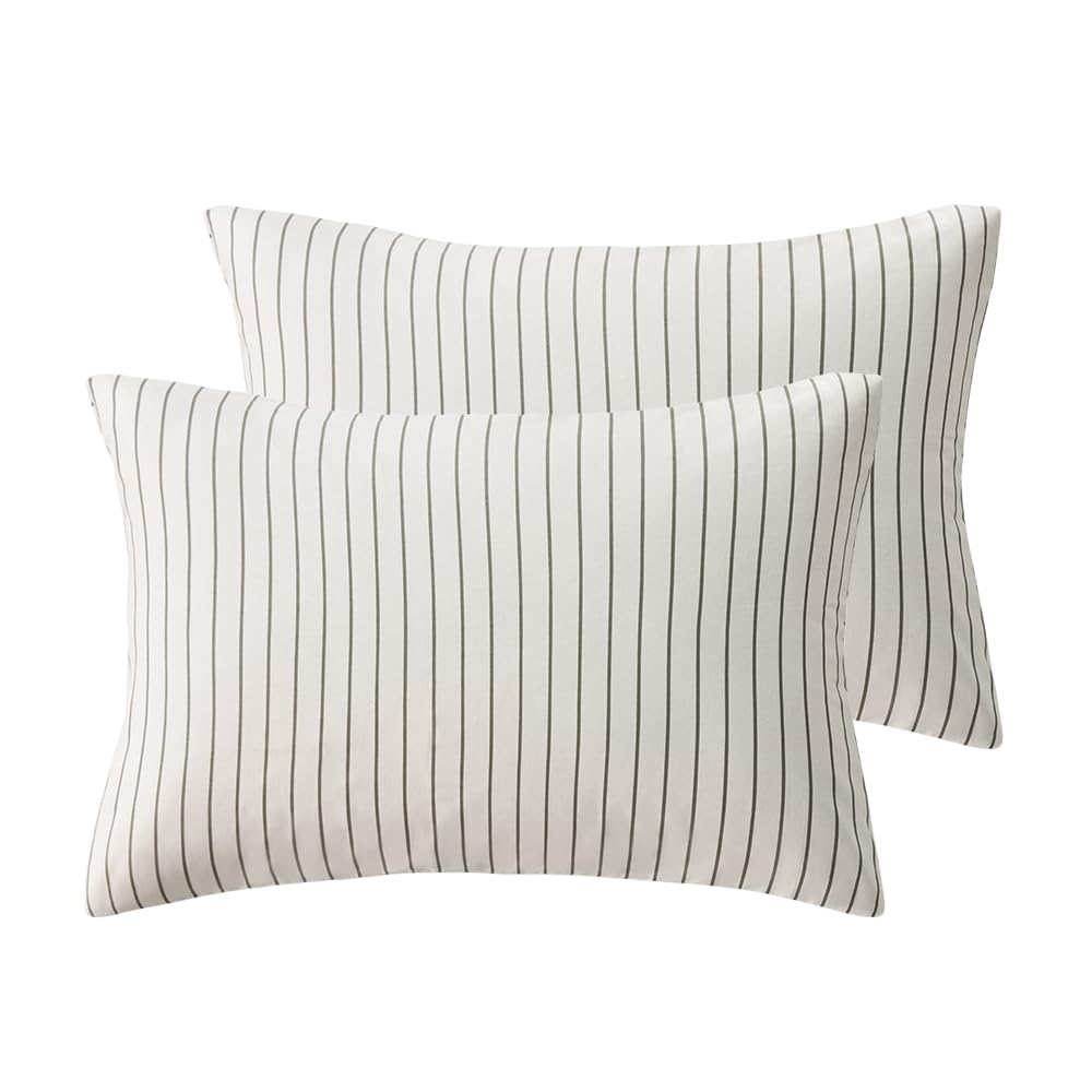 JELLYMONI Cotton Striped Pillowcases Set of 2, Sage Green, Standard | Soft breathable feel, Envelope closure, 400TC cotton, Machine washable, Gentle on skin