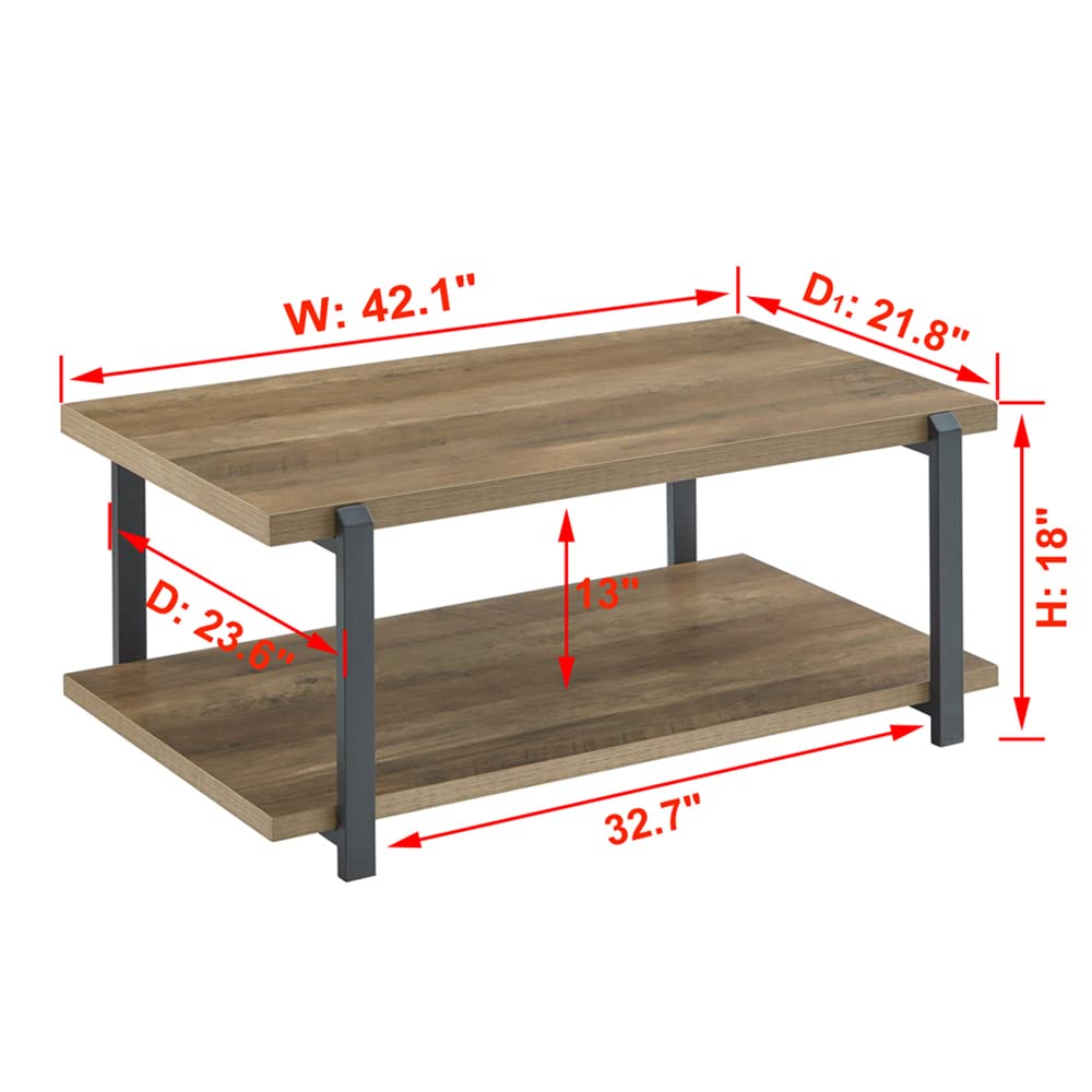 FOLUBAN Black Coffee Table, Modern Rustic Wood Center Table with Storage for Living Room, Industrial Rectangle 2 Tier Cocktail Tea Table, Black Oak