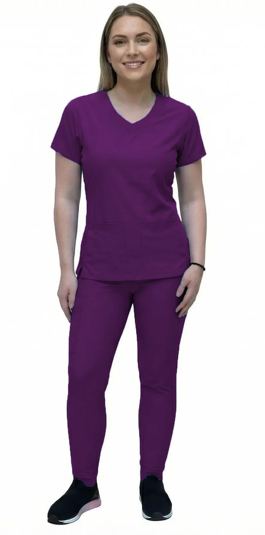 ANGIE UNIFORMS YOGAFLEX Jogger Scrubs for Women Set. Soft & Stretchy. Side Spandex 2 Pockets Top with Yoga Waist Joggers