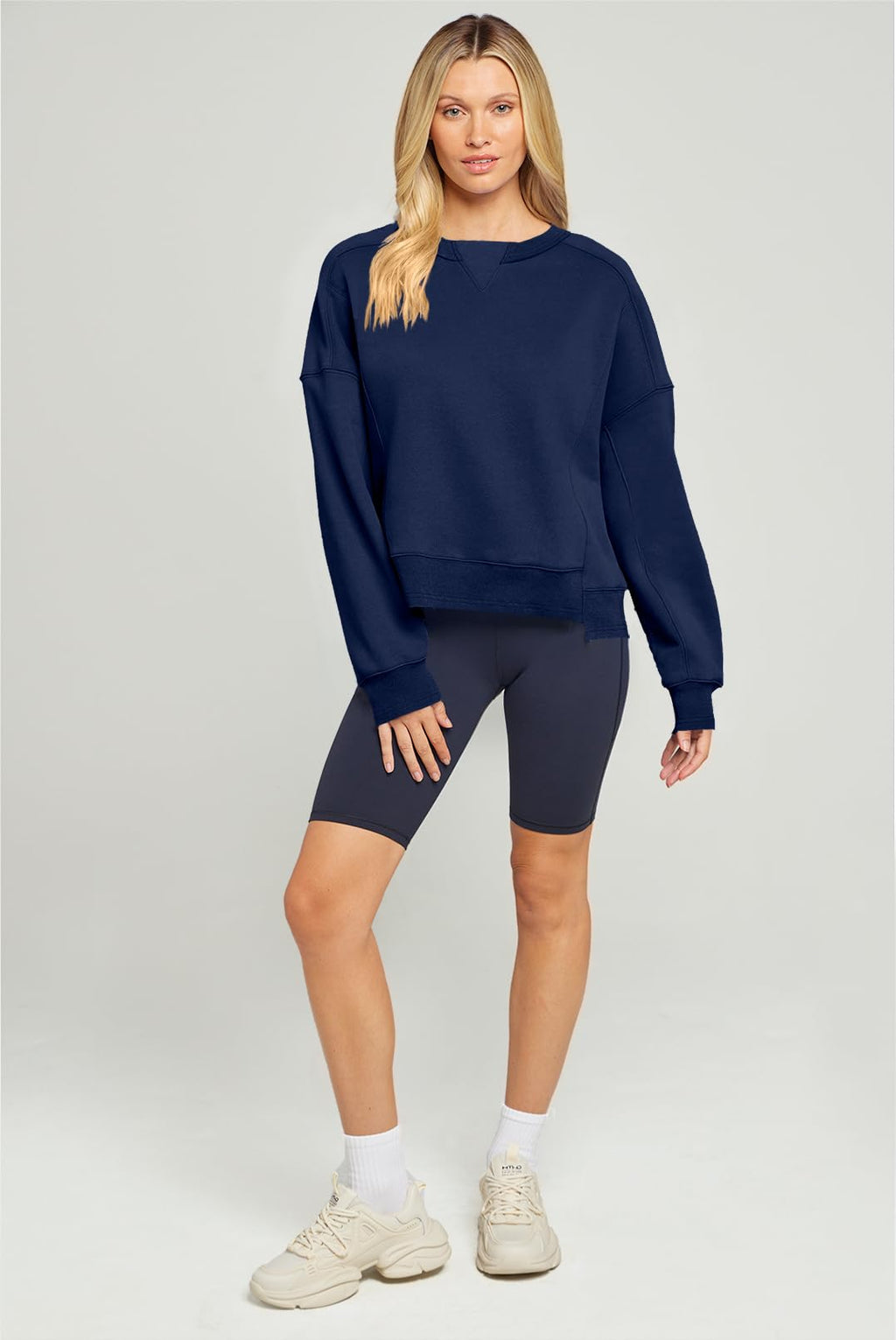 MEROKEETY Women's Oversized Cropped Sweatshirts Crewneck Trendy Workout Pullover Sweater Fall Outfits