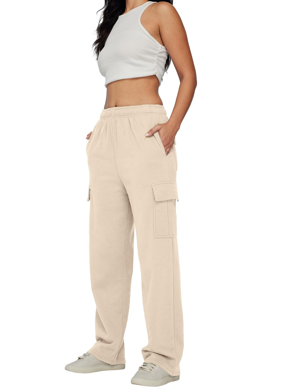 AUTOMET Womens Cargo Sweatpants Baggy Fleece High Waisted Joggers Sweat Pants Athletic Pants