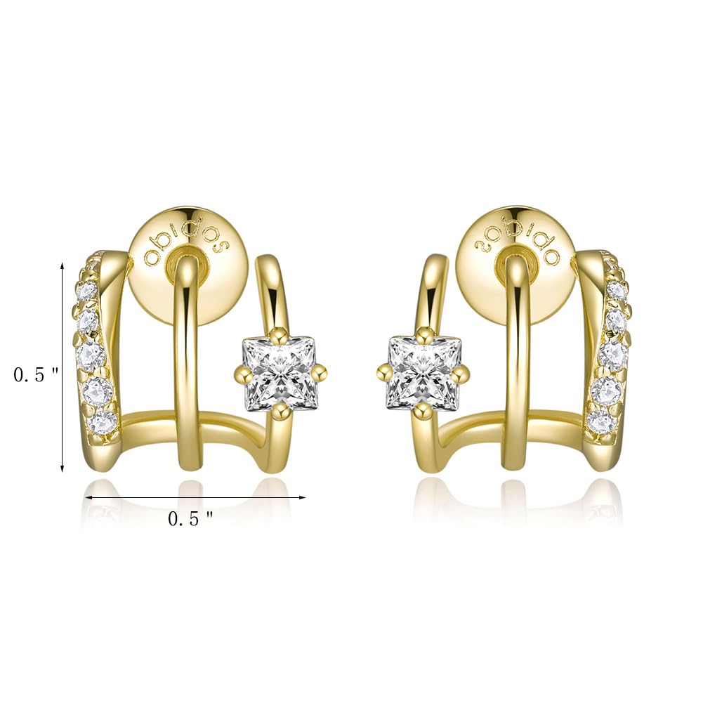 Obidos 14K Gold Plated Illusion Stud Earrings for Women | Triple Huggie Hoop Earrings for One Hole| Trendy Simple Hypoallergenic Fashion Accessories Gold Jewelry Gifts for Womens