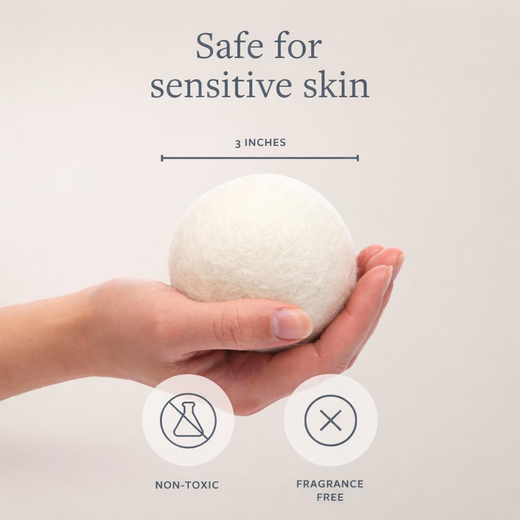 Premium New Zealand Wool Dryer Balls - 6-Pack, 100% Organic, Hand-Felted, Reusable, Reduce Drying Time - Natural Fabric Softening, Wrinkle & Static Reduction