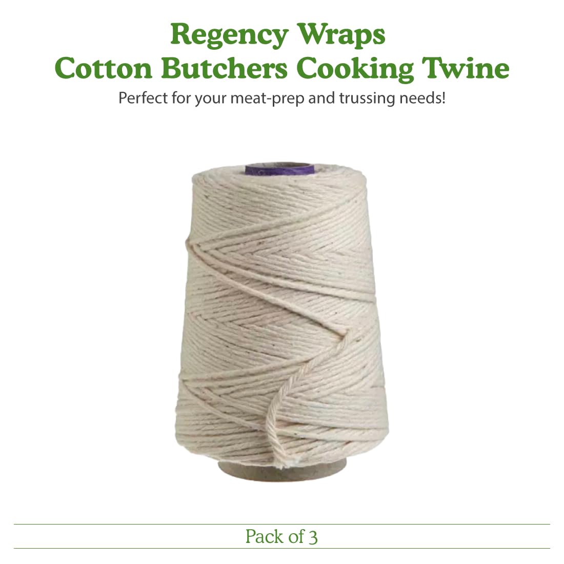 Regency Wraps Butchers Cooking Twine, Heavy Duty, 500ft,16 Ply, 2.4mm, Food-Safe Cotton Kitchen String for Turkey Trussing, Meat Prep, Crafting, Natural, Pack of 1