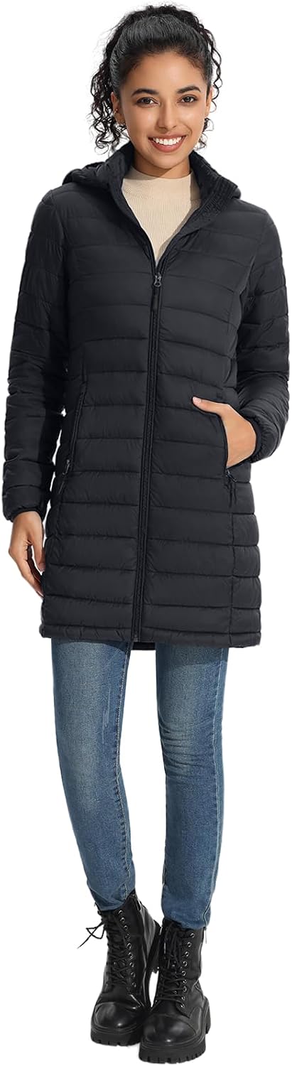 ZMC Packable Women Puffer Coat, Lightweight Water-Resistant Puffer Jacket Detachable Hood Slim-Fit Winter Coat for Women