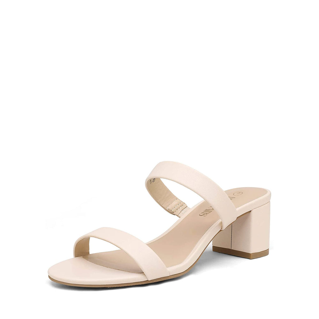 DREAM PAIRS Women's Two Strap Open Toe Low Block Chunky Heels Sandals Dress Pumps Casual Summer Mules Shoes