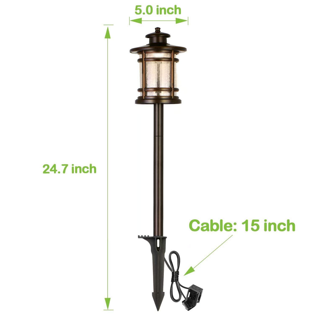hykolity Low Voltage ORB LED Landscape Path Light with Crackled Glass Shade, 3.4W 155LM 12V-15V Wired Outdoor LED Walkway Light, Die-cast Aluminum Construction, 30-Watt Equivalent, 6 Pack