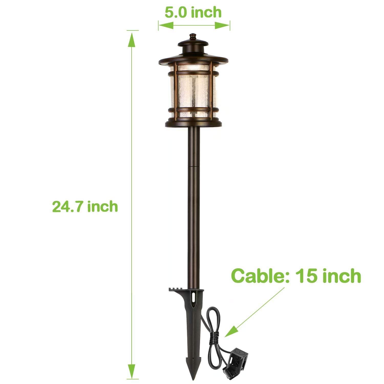 hykolity Low Voltage ORB LED Landscape Path Light with Crackled Glass Shade, 3.4W 155LM 12V-15V Wired Outdoor LED Walkway Light, Die-cast Aluminum Construction, 30-Watt Equivalent, 6 Pack