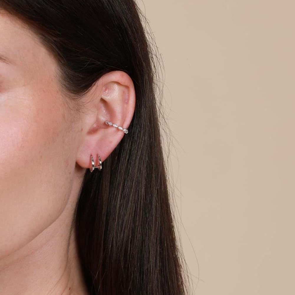 Obidos 14K Gold Plated Illusion Stud Earrings for Women | Triple Huggie Hoop Earrings for One Hole| Trendy Simple Hypoallergenic Fashion Accessories Gold Jewelry Gifts for Womens