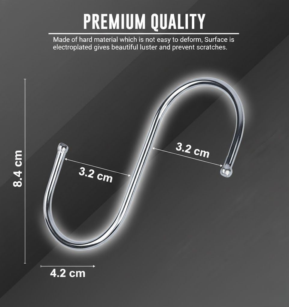 WHITECLOUDZ 20-Pack Black S Hooks for Hanging Plants, Metal S Hooks for Hanging Heavy-Duty, Closet Hooks for Hanging Clothes, Durable Kitchen Hooks for Hanging Utensils, Pots, Clothes & Bag