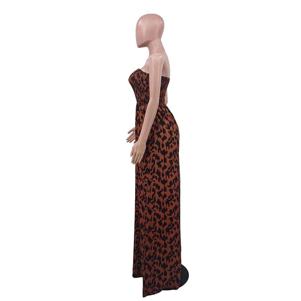 Ophestin Women's Strapless Tube Wide Leg Jumpsuits Smocked Women Jumpsuits Dressy Casual Flowy One Piece Jumpsuits Rompers