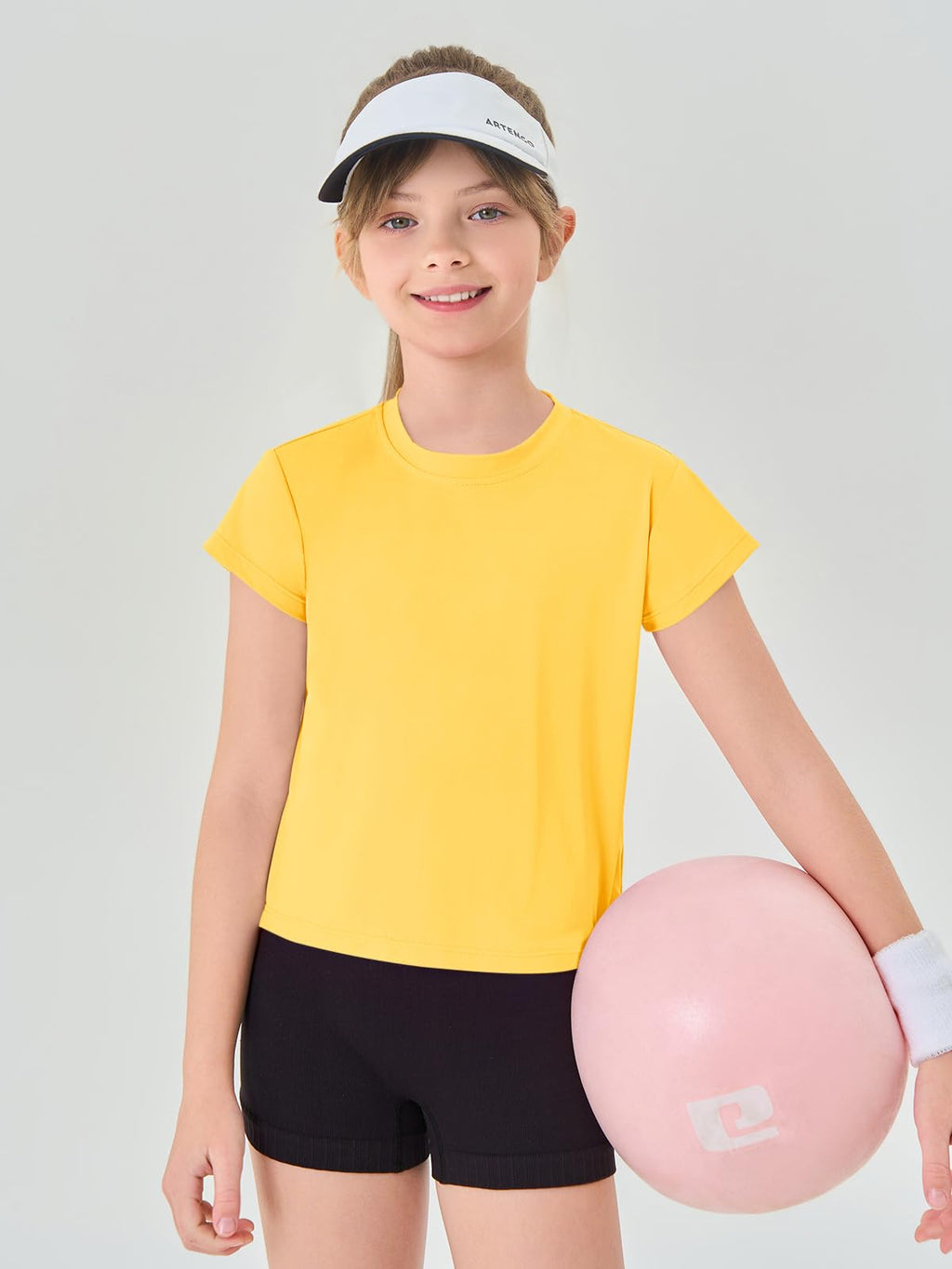 Haloumoning Girls Loose Athletic Shirts Short Sleeve Crop Tops Kids Quick Dry Gym Yoga Tees 5-14 Years