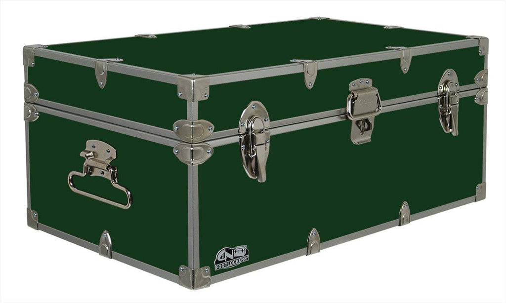 C&N Footlockers - Full-Size Happy Camper Trunk - #1 Summer Camp Trunk - Made in the USA - Steel Footlocker with Lid Stay - 32 x 18 x 13.5 Inches (Dark Green)