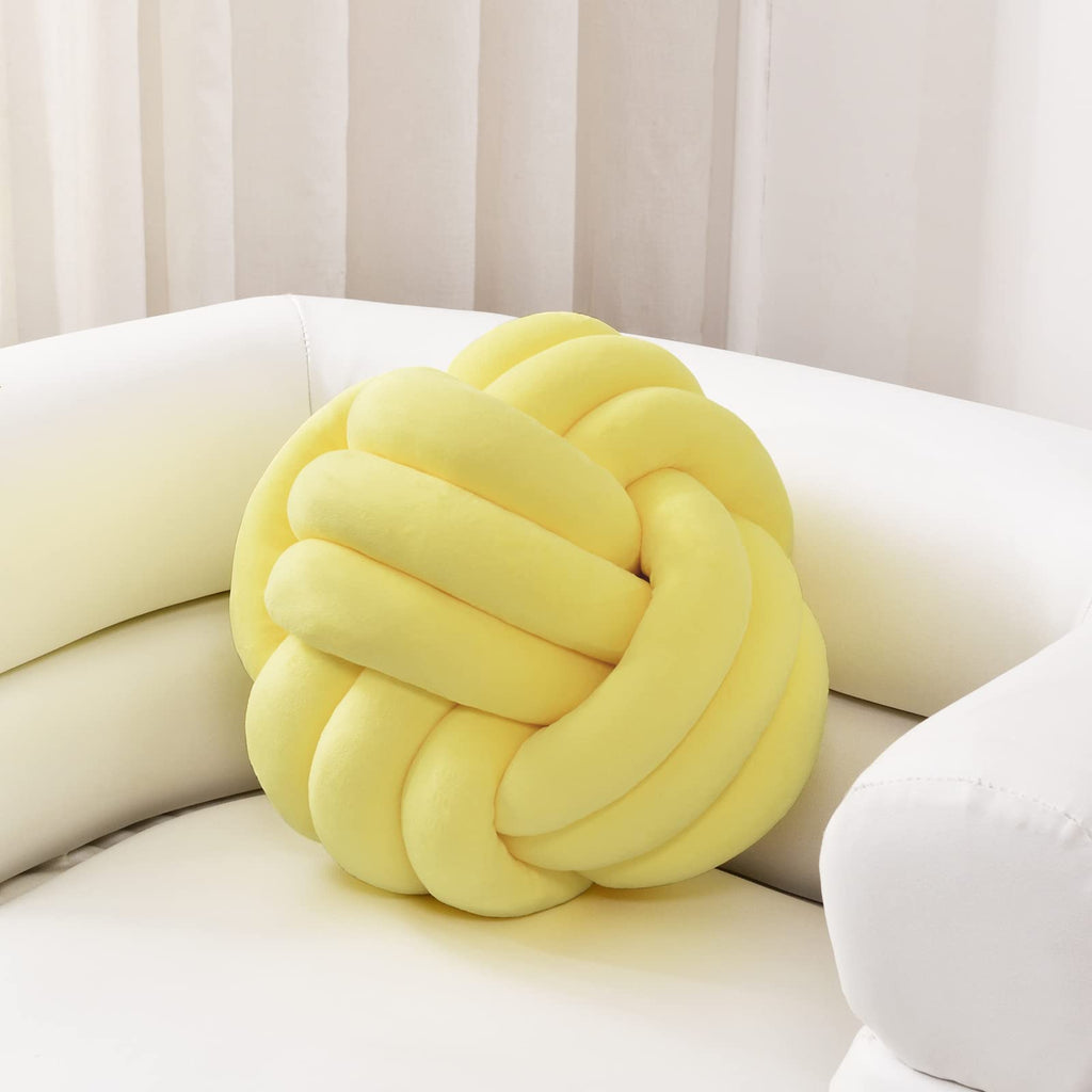 Sioloc Soft Knot Ball Pillows,Round Throw Pillow Cushion Home Decoration Plush Pillow,Throw Knotted Pillow Handmade Round Pillow（7.8inches,Beige）