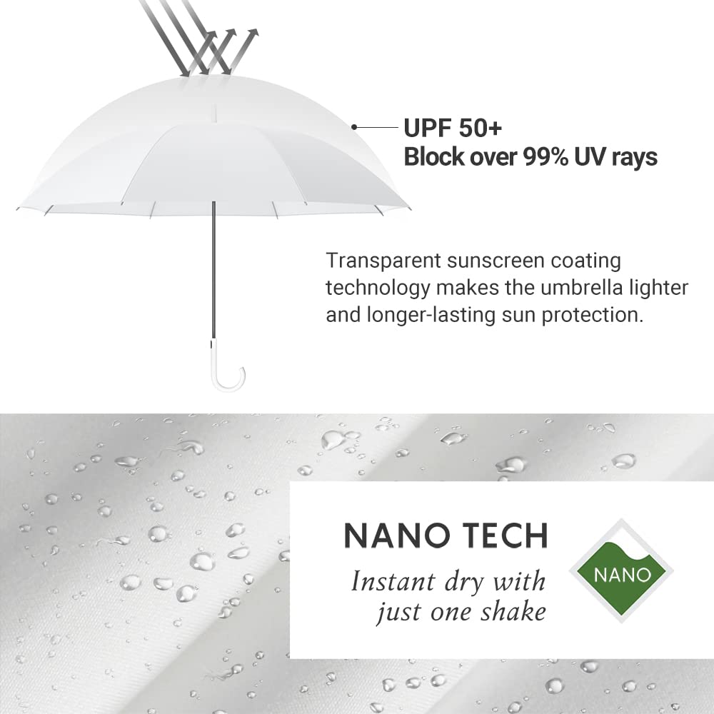 RUMBRELLA UV Stick Umbrella Auto Open UPF 50+ with J Hook Handle 51IN