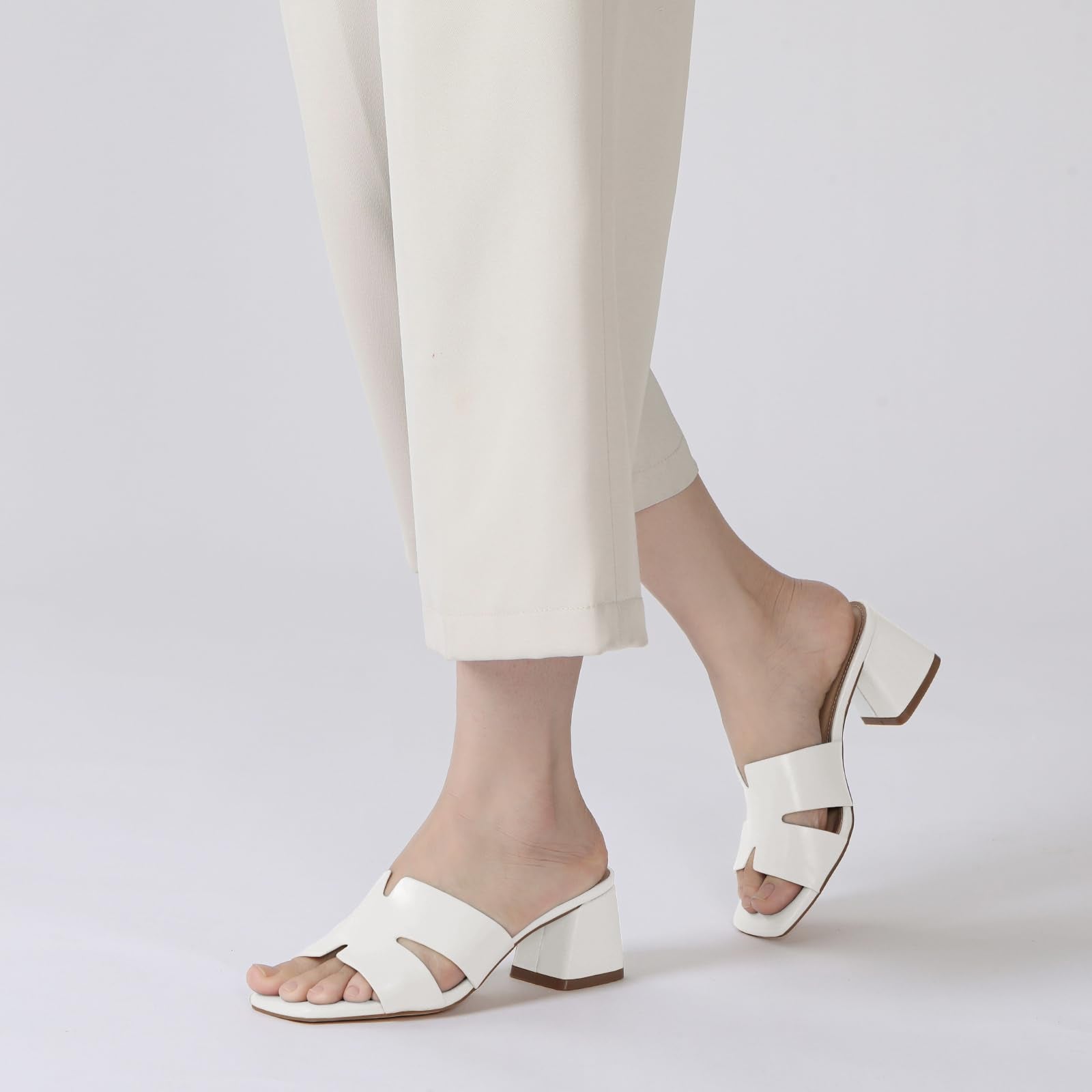 Women's Square Open Toe Sandals Low Block Chunky Heel Slip on Comfortable Casual Sandals for Daily Wear