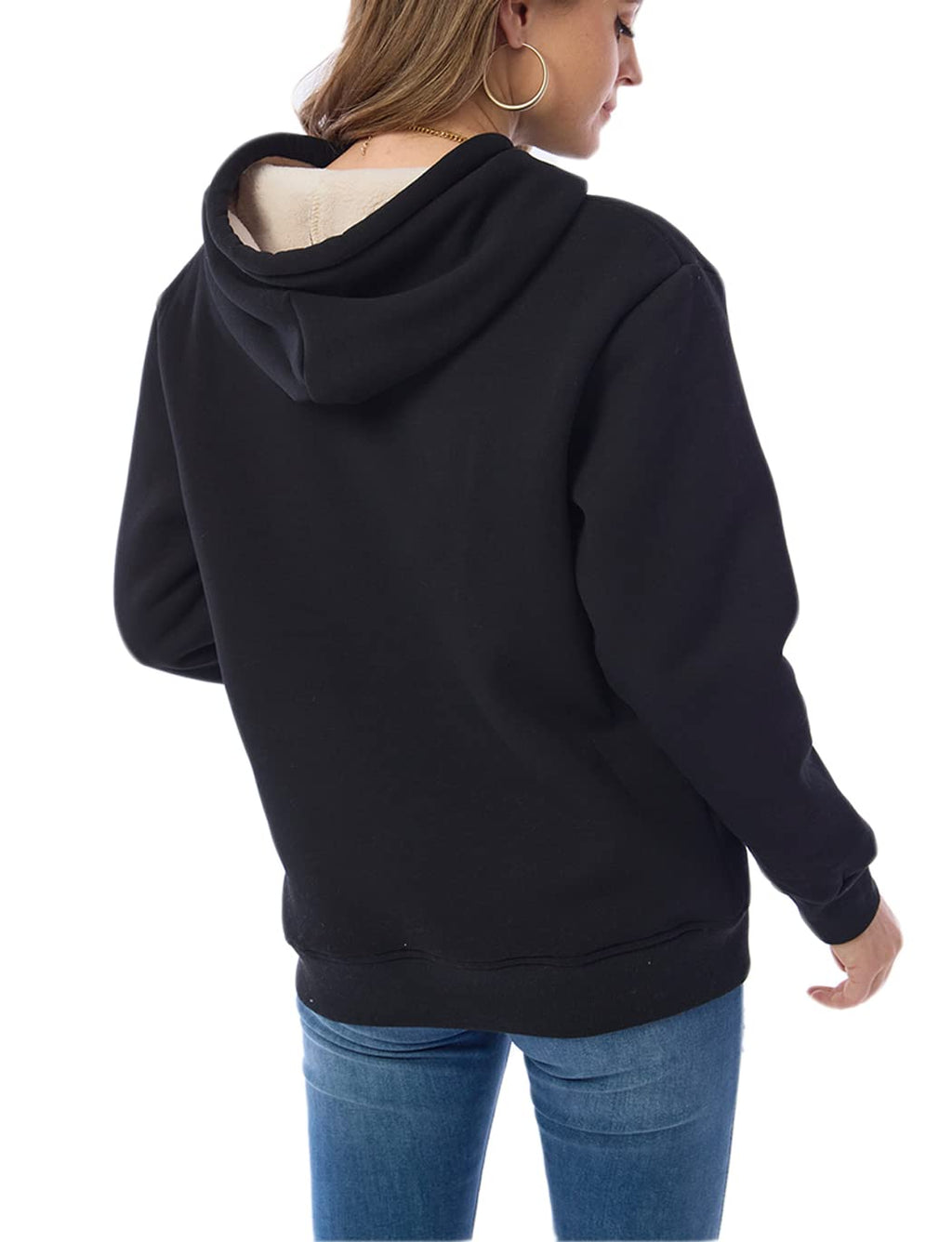 Haellun Womens Casual Winter Warm Fleece Sherpa Lined Pullover Hooded Sweatshirt