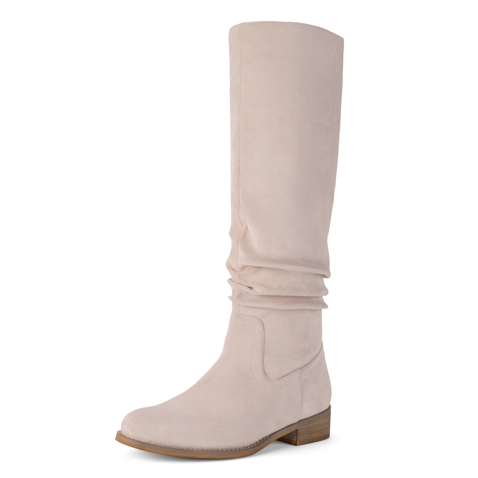 Shoe'N Tale Women's Knee High Boots Flat Low Heel Slouch Pointed Toe Winter Shoes with Side Zipper