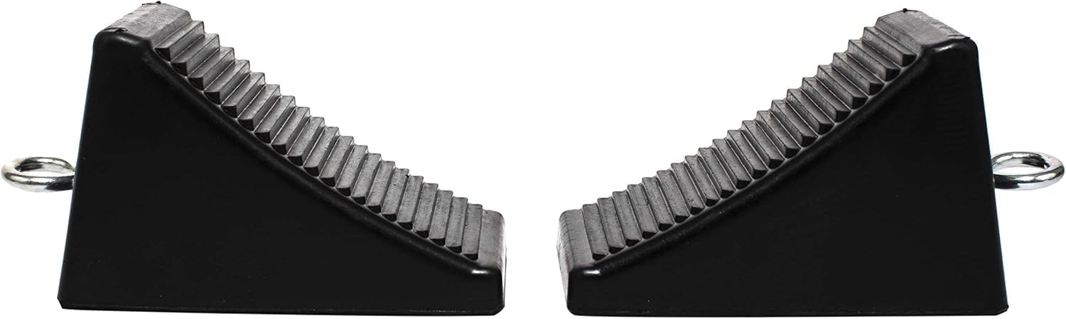 MaxxHaul 70073 Solid Rubber Heavy Duty Wheel Chock with Eyebolt (Pack of 2)