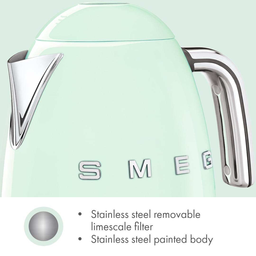 SMEG Variable Temperature Electric Kettle 1.7L (7 Cup), Stainless Steel Tea & Coffee Kettle, Fast Boil, Adjustable Temp 122°F–212°F, Keep Warm, Auto Shut-Off, 360° Base, Retro Style-Black