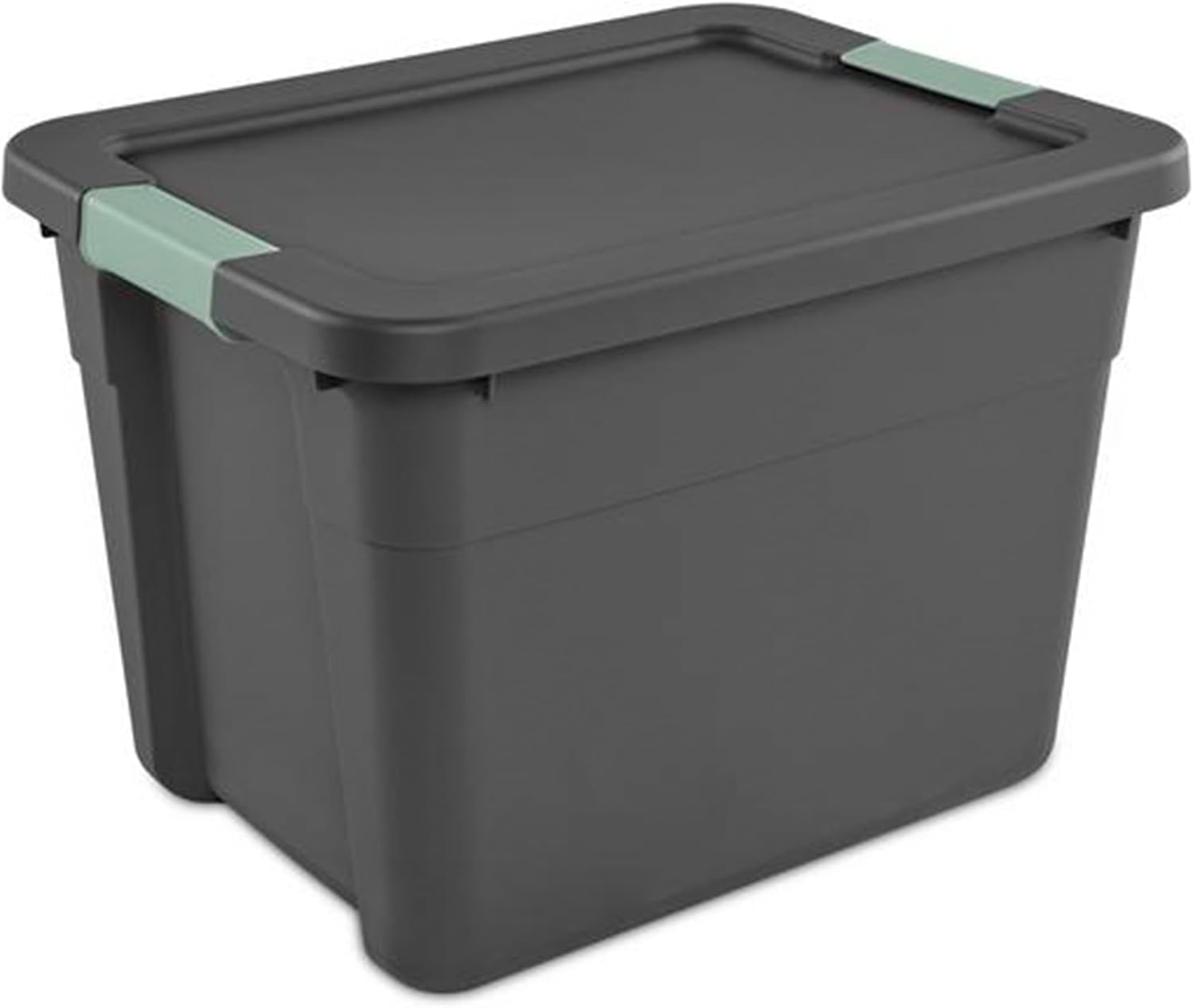 Sterilite 6-Pack Latch Tote, Stackable Plastic Storage Container Bins with Lids, 12 Gallon, Gray/Green - Latching Boxes for Bedroom, Bathroom, Garage, and Office Organization