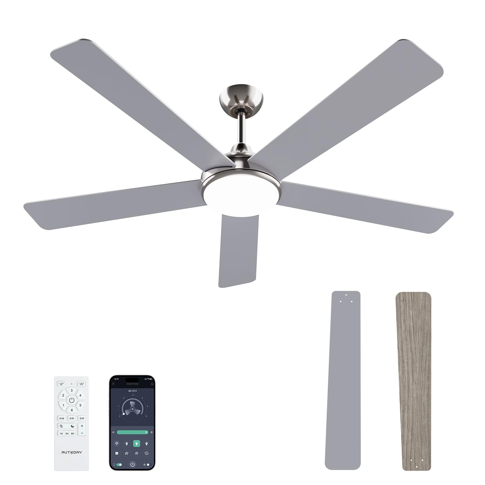 42 Inch Low Profile Ceiling Fan with Light, White Ceiling Fans with Lights and Remote, Flush Mount, 6 Speeds Reversible Quiet DC, 3CCT Dimmable, Indoor Outdoor Ceiling Fans for Patios Bedroom