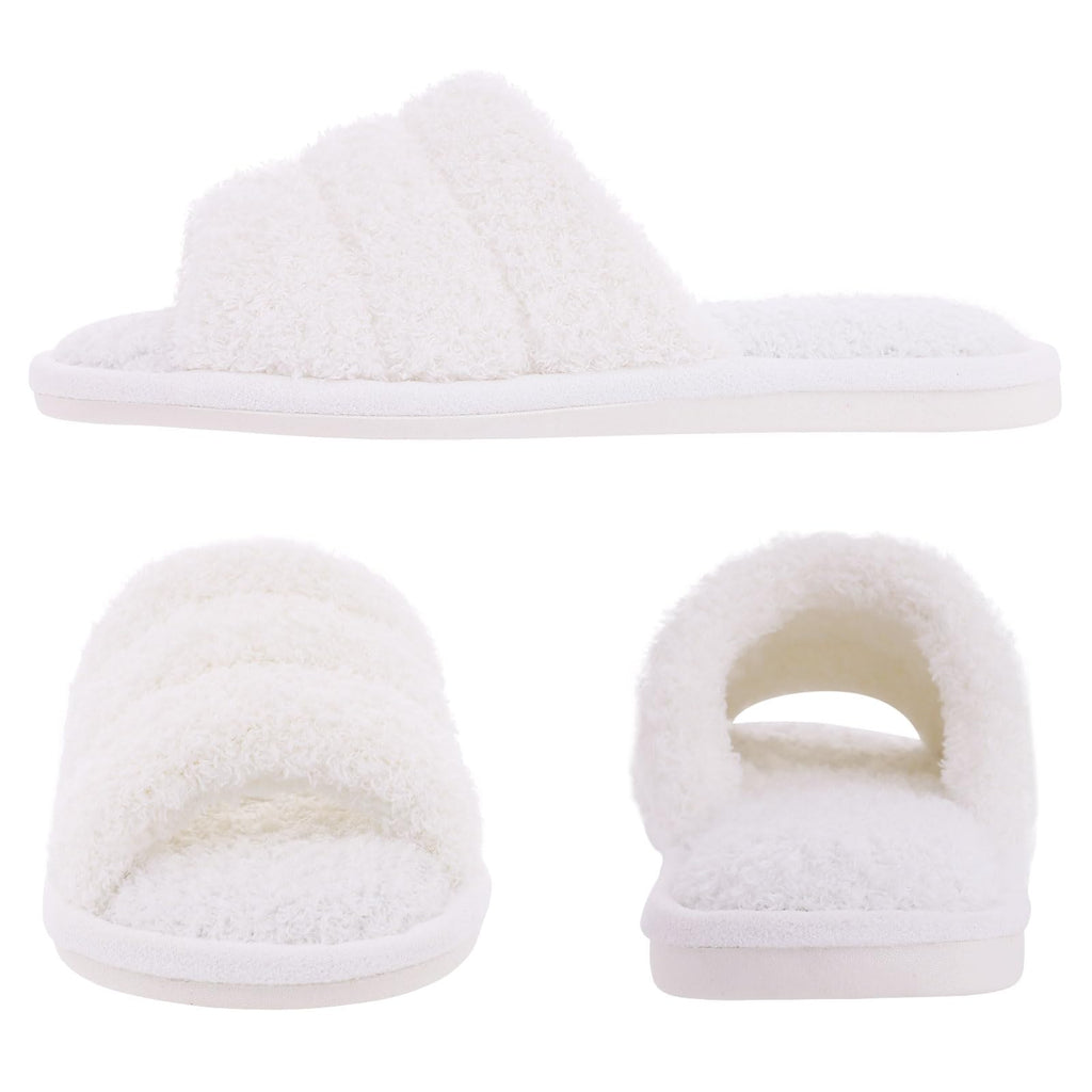 shevalues Terry Cloth Open Toe Slippers for Women Memory Foam Slip On House Slippers