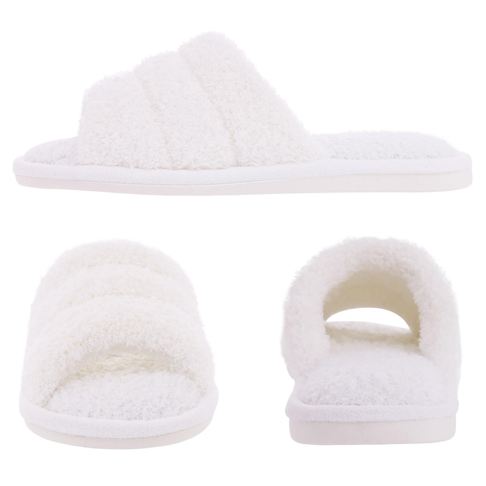 shevalues Terry Cloth Open Toe Slippers for Women Memory Foam Slip On House Slippers