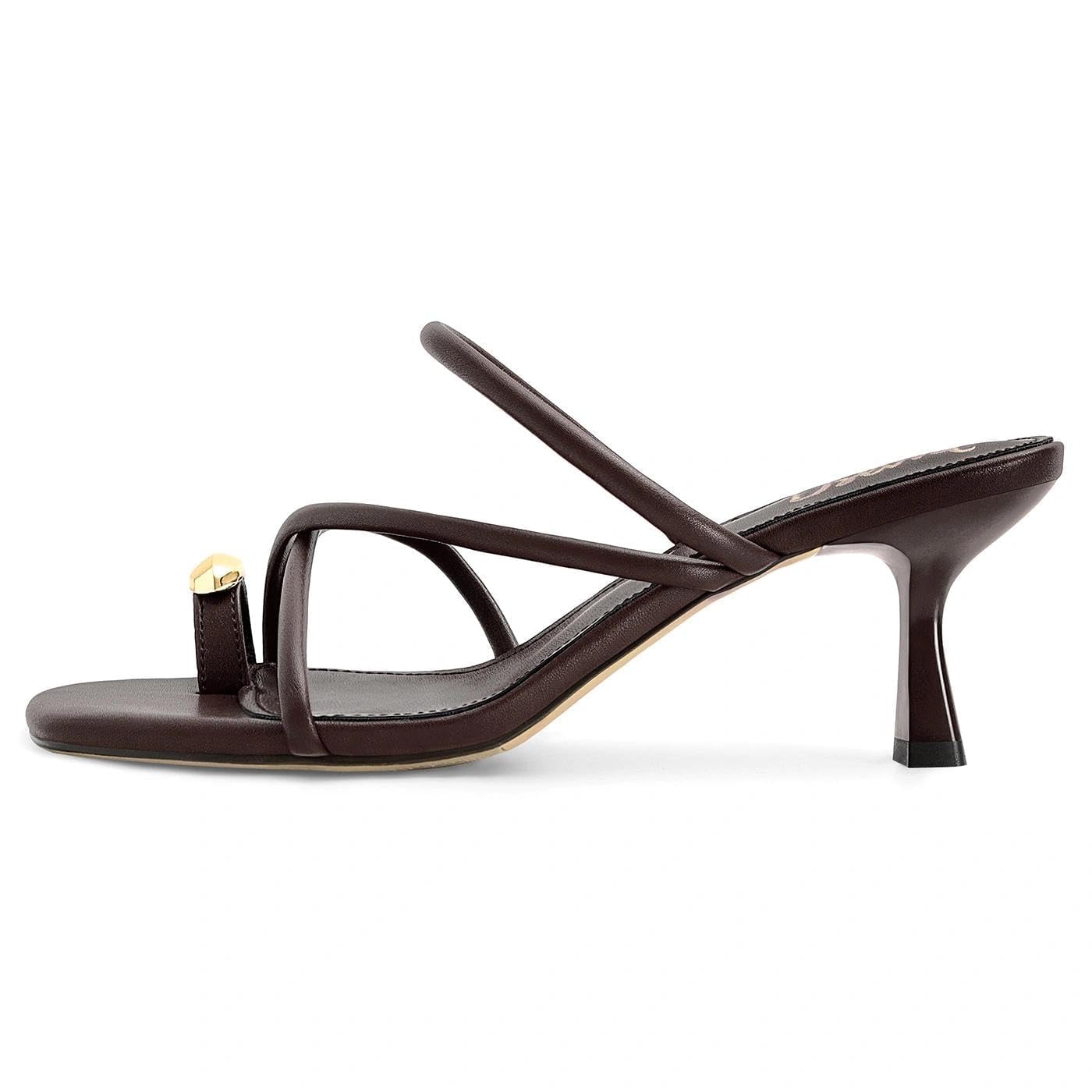 Dsevht Strappy Kitten Heel Sandals Toe Ring Flip Flop Stiletto Low Short Thong Heels Slip On Square Open Toe Summer Dress Shoes for Women