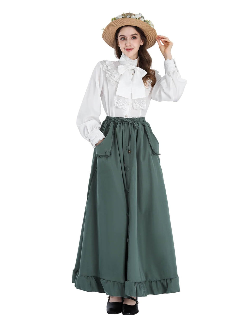 Nuoqi Victorian Blouse Womens Gothic Shirt Vintage Long Sleeve Lotus Ruffle Tops